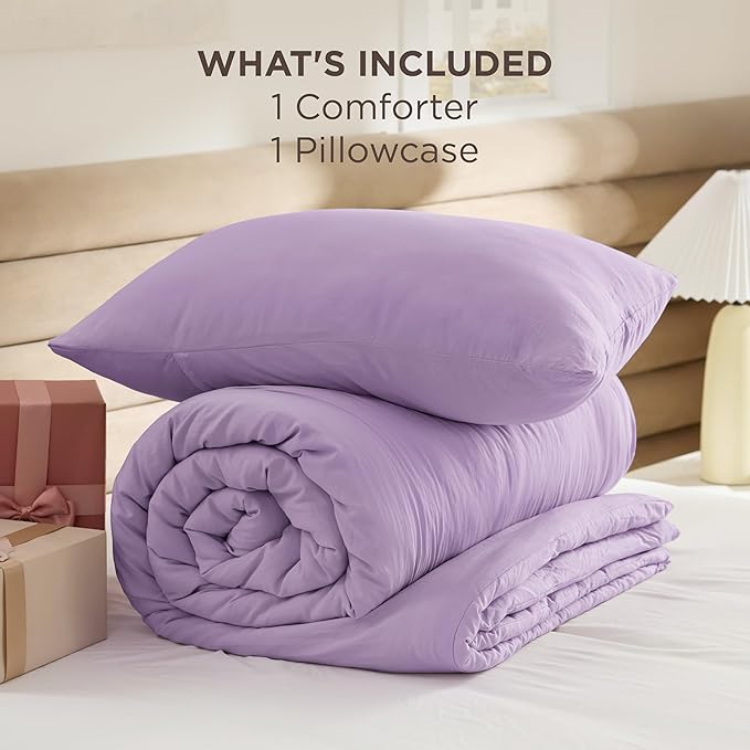 Bedsure Twin/Twin XL Comforter Set, Lavendar Prewashed Bedding for All Seasons, 2 Pieces GentleSoft™ Warm Down Alternative Bed Set, 1 Lightweight Comforter (68"x88") and 1 Pillowcase (20"x26")