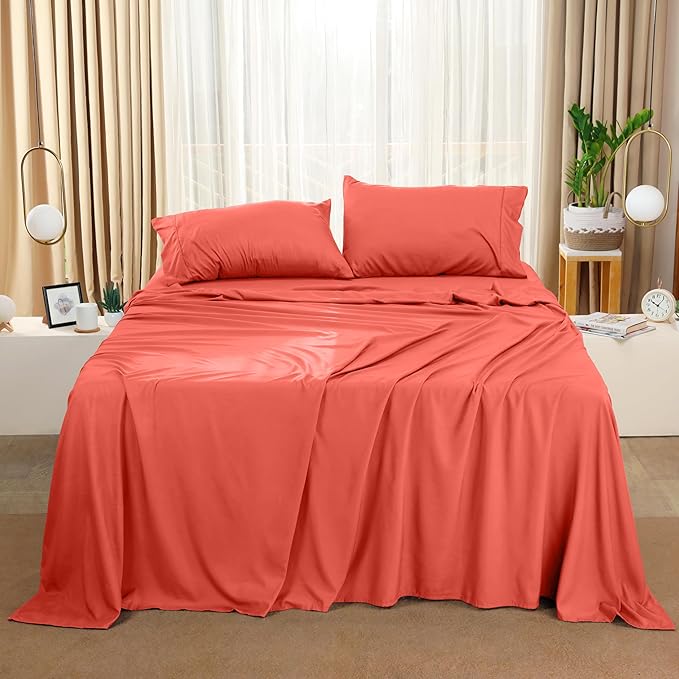 Utopia Bedding Queen Sheet Set – 4 Piece Bed Sheets for Queen Size Bed, Soft and Breathable Microfiber, Includes 1 Fitted Sheet, 1 Flat Sheet and 2 Pillowcases (Coral)