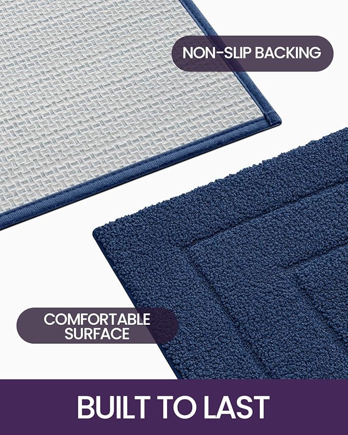 DEXI Bathroom Rug 32x20, Non Slip Washable Bath Mat for Shower Floor, Absorbent Soft Bathmat with Rubber Backing, Quick Dry Microfiber Carpet, Navy