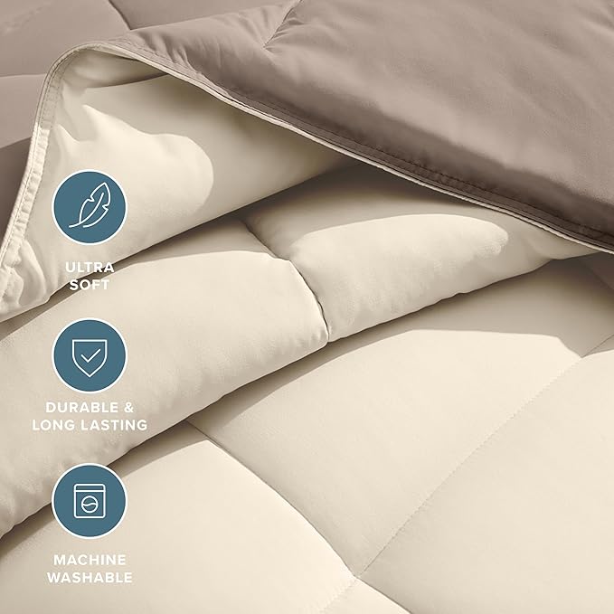 Bare Home Twin/Twin Extra Long Comforter - Reversible Colors - Goose Down Alternative - Ultra-Soft - Premium 1800 Series - All Season Warmth - Bedding Comforter (Twin/Twin XL, Taupe/Sand)