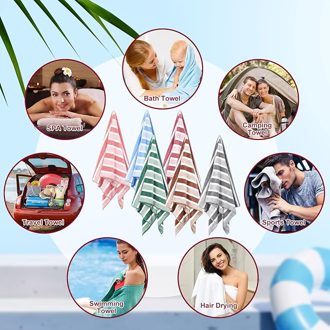 18 Pack Microfiber Bath Towels Bulk 27'' x 60'' Oversized Size Bath Towel Highly Absorbent Extra Large Soft Drying for Shower Beach Winter Salon Sport Gym Party (Stripes,Neutral)