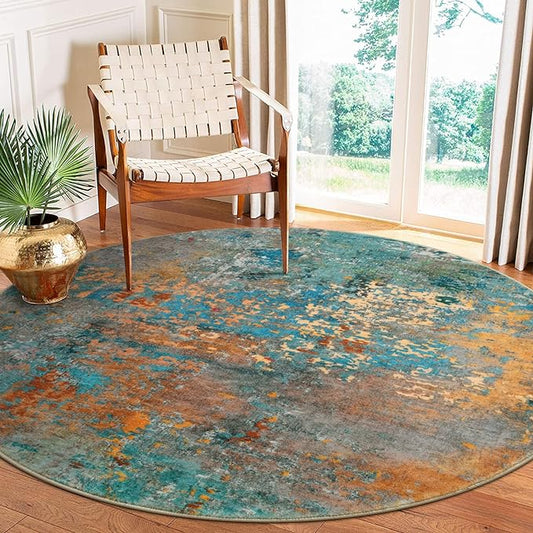 Lahome Modern Abstract 6ft Round Rug - Colorful Living Room Rug Soft 6x6 Circle Rugs for Dining Room Bedroom Non Slip, Contemporary Indoor Floor Carpet for Nursery Coffee Table Home Office Decor