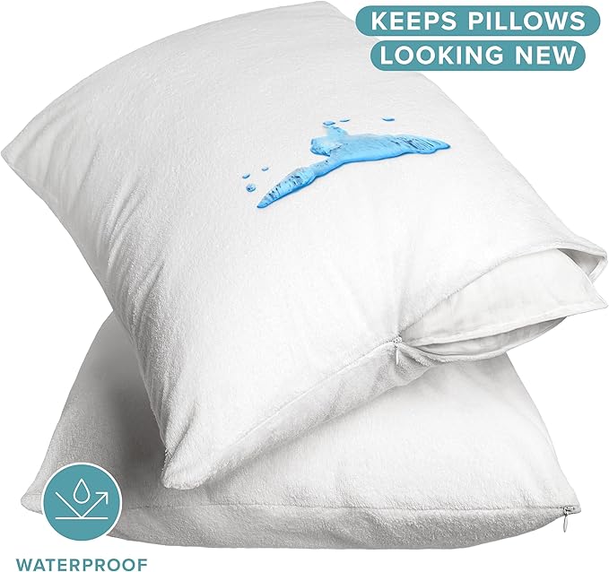 Bare Home Premium Pillow Protectors - Standard Size (2 Pack) - Premium 100% Waterproof & Breathable - Cooling - Vinyl Free Hypoallergenic - 10 Year Warranty (Standard Size, Pack of 2)