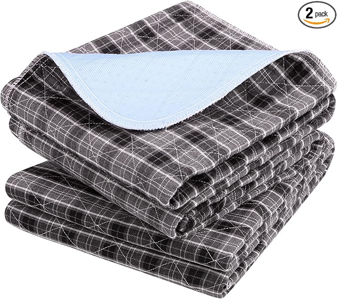 OUTCREATOR® Washable Bed Pads 34" x 56" (Pack of 2), Incontinence Mattress Protector, Anti-Slip Waterproof Underpads for Adults Kids Elderly Pets, Absorbency & Reusable Bedwetting Pads (Black Plaid)