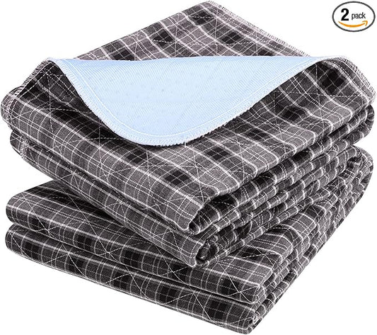 OUTCREATOR® Washable Bed Pads 34" x 76" (Pack of 2), Incontinence Mattress Protector, Anti-Slip Waterproof Underpads for Adults Kids Elderly Pets, Absorbency & Reusable Bedwetting Pads (Black Plaid)