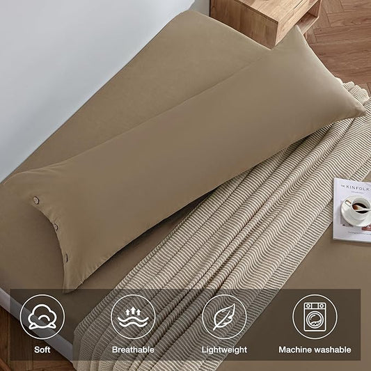 JELLYMONI Cotton Pillowcase 1pc Khaki 20×54in Soft Breathable Pillow Cover (Pillows Not Included)