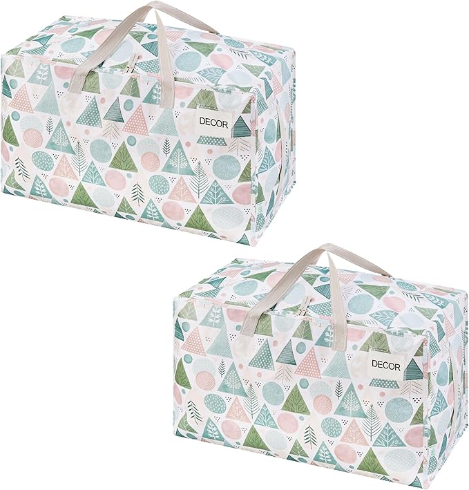 VENO 2 Pack Moving Bags and Large Christmas Decoration Storage Bins with lids. Alternative to Moving Boxes, Packing Supplies for College. Heavy Duty Totes (Pastel Forest, 2 Pack)