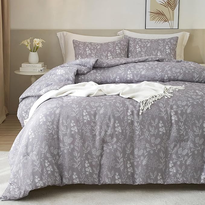 HighBuy Aesthetic Floral Duvet Cover Twin XL 100% Cotton Bedding Set for Girls Lavender Botanical Flowers Bed Comforter Cover Twin XL Boho Vintage Duvet Cover Set 3 Piece Cottagecore Style