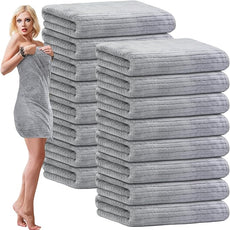 16 Pack Microfiber Bath Towels Bulk 27'' x 60'' Oversized Size Bath Towel Highly Absorbent Extra Large Soft Drying for Shower Beach Winter Salon Sport Gym Party (Stripe,Grey)