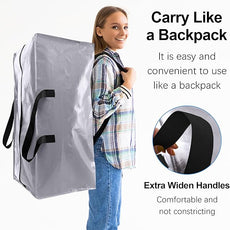 6 Pack Heavy Duty Extra Large Moving Bags W/Backpack Straps - Strong Handles & Zippers, Storage Totes For Space Saving, Fold Flat, Alternative to Box and Bin (40 gal, Silver)