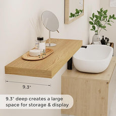 Fun Memories 32 Inch Floating Shelves, Wall-Mounted Bathroom Shelves Set of 2, 9.3 Inch Deep Floating Shelf Bookshelf for Living Room, Bedroom, Heavy-Duty Deep Storage Shelf for Wall, Oak Color