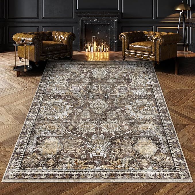 RUGSURE Washable Area Rugs - Perfect for Living Room, Bedroom, Kids Room, Nursery - Stain & Water Resistant Non-Slip, Pet & Child Friendly, Vintage Tribal Area Rugs (Ivory, 3' x 5 ')