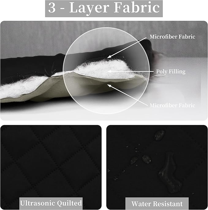 Easy-Going King Size Reversible Quilt Set with 1 Quilt and 2 Pillow Shams, Soft Bed Quilt Cover, Water Resistant Lightweight Microfiber Bedspread, Stain Resistant, Black/Beige