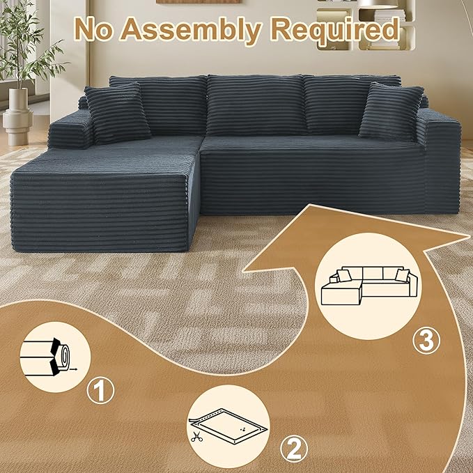 105''Sectional Cloud Couch with L Shaped Chaise,Modern Modular Sectional Sofa,Comfy Sectional Couches for Living Room,Bedroom,Apartment (Dark Grey, 105''W Left Facing Chaise)