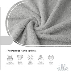 100% Cotton Hand Towel Set of 2, (16 x 28 inches) Sustainable, Soft, Highly Absorbent, Quick Drying, Combed Cotton Hand Towels Pack of 2 Ideal for Hotels, Spa, Bathroom, Dorm, Silver