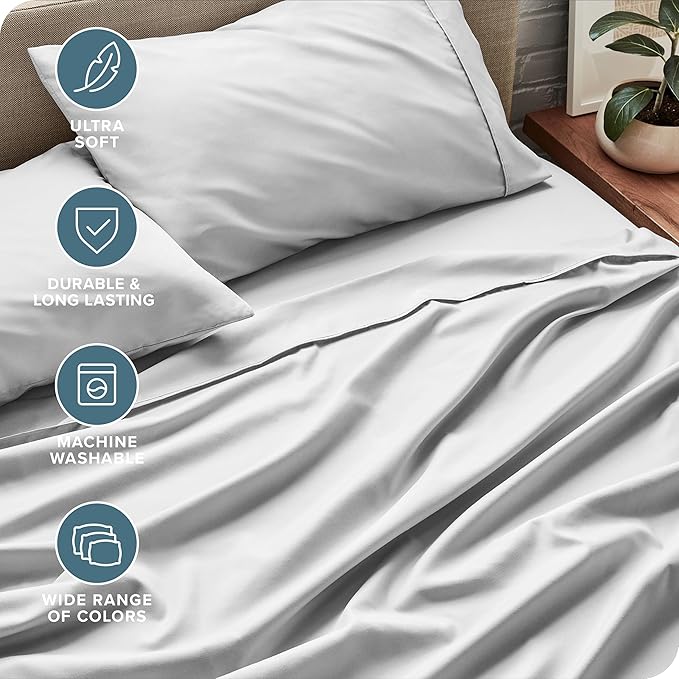 Bare Home King Sheet Set - Luxury 1800 Ultra-Soft Microfiber King Bed Sheets - Double Brushed - Deep Pockets - Easy Fit - 4 Piece Set - Bedding Sheets & Pillowcases (King, Cloud Grey) BareHome