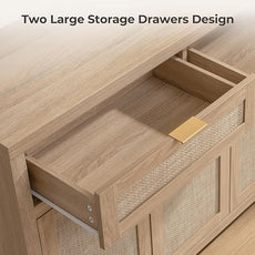 SICOTAS Rattan Sideboard Buffet Cabinet with Storage, Boho Credenza Accent Cabinet with 3 Doors and 2 Drawers, Farmhouse Console Coffee Bar for Kitchen Living Room Entryway, Light Oak, 2 PCS