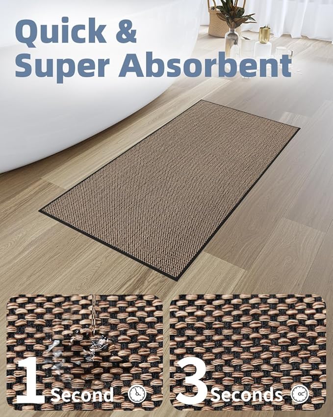 PADOOR Non-Slip Bath Mat With Rubber-Backing, Braided Absorbent Machine Washable Thin Rug for Bathroom Floor, Fits Under Door, Quick Dry, 17''x24'' Black