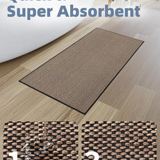 PADOOR Non-Slip Bath-Mats, Rubber-Backing Braided Absorbent Mats, Machine Washable Thin Bath Rugs Fit Under Door, Quick Dry for Bathroom Floor, 24x47 Black