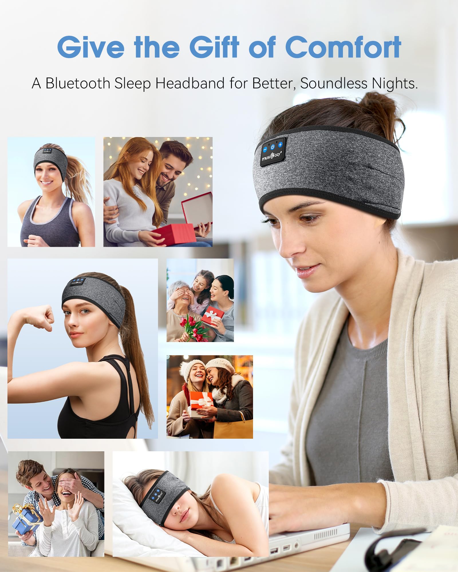 MUSICOZY Sleep Headphones Bluetooth 5.4 Headband, Sports Wireless Earphones Sweat Resistant Earbuds Sleeping Headphone with Ultra-Thin HD Stereo Speaker for Workout Running Cool Gadgets Unique Gifts Dormly