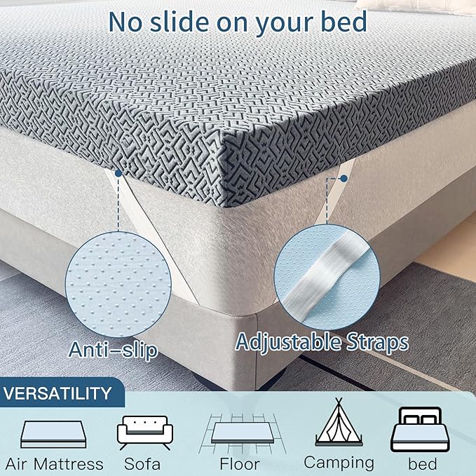 Airensky 3 Inch Memory Foam Mattress Topper, Cooling Gel Infused High Density Full (45"x75") Topper with Removable Skin-Friendly Cover, Bed Topper for Pressure Relief Back Pain, CertiPUR-US Certified