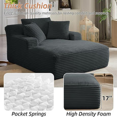 Oversized Chaise Lounge Chair Indoor Corduroy Sofa Bed with Throw Pillows Recliner Chair Comfy Large Deep Seat Sofa Couch for Living Room, Bedroom, Apartment (Dark Grey)
