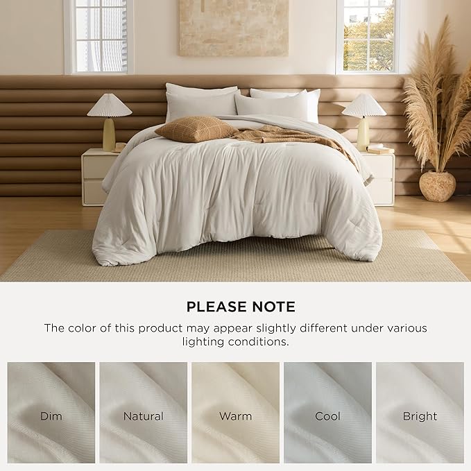 Bedsure Full Size Comforter Set, Beige Soft Prewashed Bedding for All Seasons, 3 Pieces GentleSoft™ Warm Down Alternative Bed Set, 1 Lightweight Comforter (82"x86") and 2 Pillowcases (20"x26")