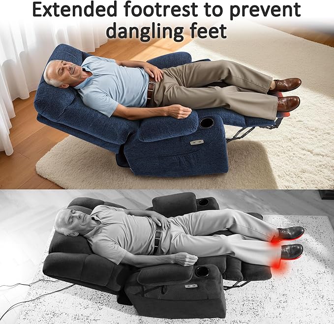 MCombo Oversized Power Lift Recliner Chair with Extended Footrest, Extra Wide 27.2" for Big and Tall Elderly People, Fabric R7289 (Navy Blue, Medium-Oversize)