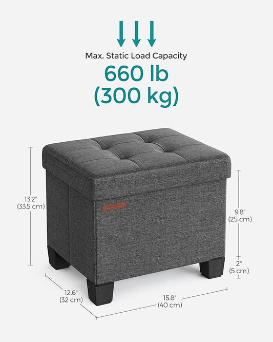 SONGMICS Storage Ottoman, Small Ottoman Foot Rest with Legs, 12.6 x 15.8 x 13.2 Inches Foot Stool, Load up to 660 lb, for Living Room, Bedroom, Dorm, Slate Gray ULSF012G01