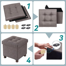 BRIAN & DANY Small Ottoman with Storage, Small Storage Ottoman, Folding Foot Stool with Wood Legs for Living Room and Bedroom Linen Rest Seat, 12.6