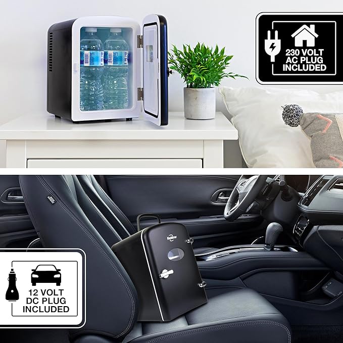 Koolatron Mini Fridge - 6 Can Refrigerator for Bedroom Office, Portable Table Top Beverage Cooler, 12V 110V Refrigerador For Drinks, Soda, Wine, Use In Car, Dorm, Outdoor, Patio