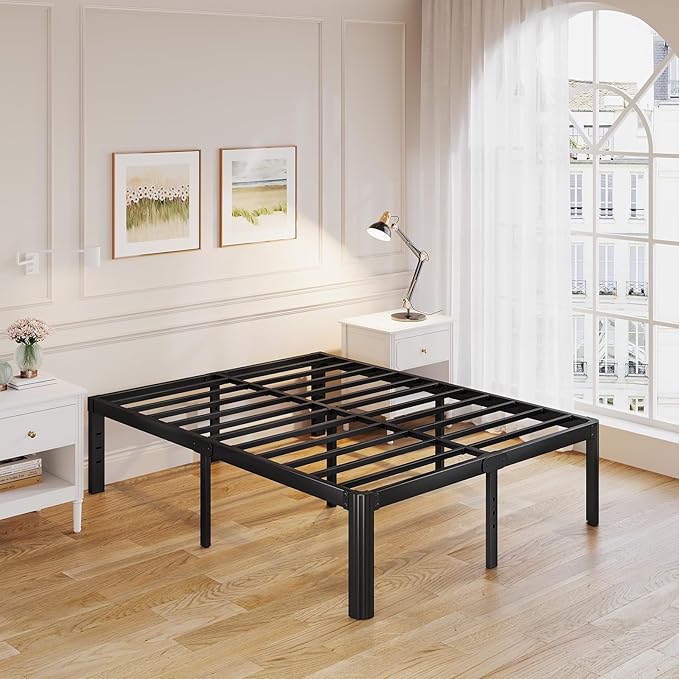 Askeld Full Size Bed Frame, 18 Inch High Metal Platform Bed with Round Corner Leg, No Box Spring Needed, Heavy Duty Noise-Free Bed Base, Easy Assembly, Black