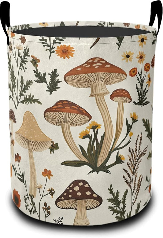 Laundry Basket,Retro Mushrooms Large Canvas Fabric Lightweight Storage Hamper Organizer Dirty Clothes Collapsible Waterproof for College Dorms,Bathroom