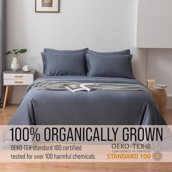 Bella Coterie 6 Piece Luxury Bamboo Viscose Queen Size Sheet Set | 100% Organically Grown | Cooling for Hot Sleepers | 18" Deep Pocket | Soft & Hypoallergenic | 4 Pillowcases [Slate Blue]