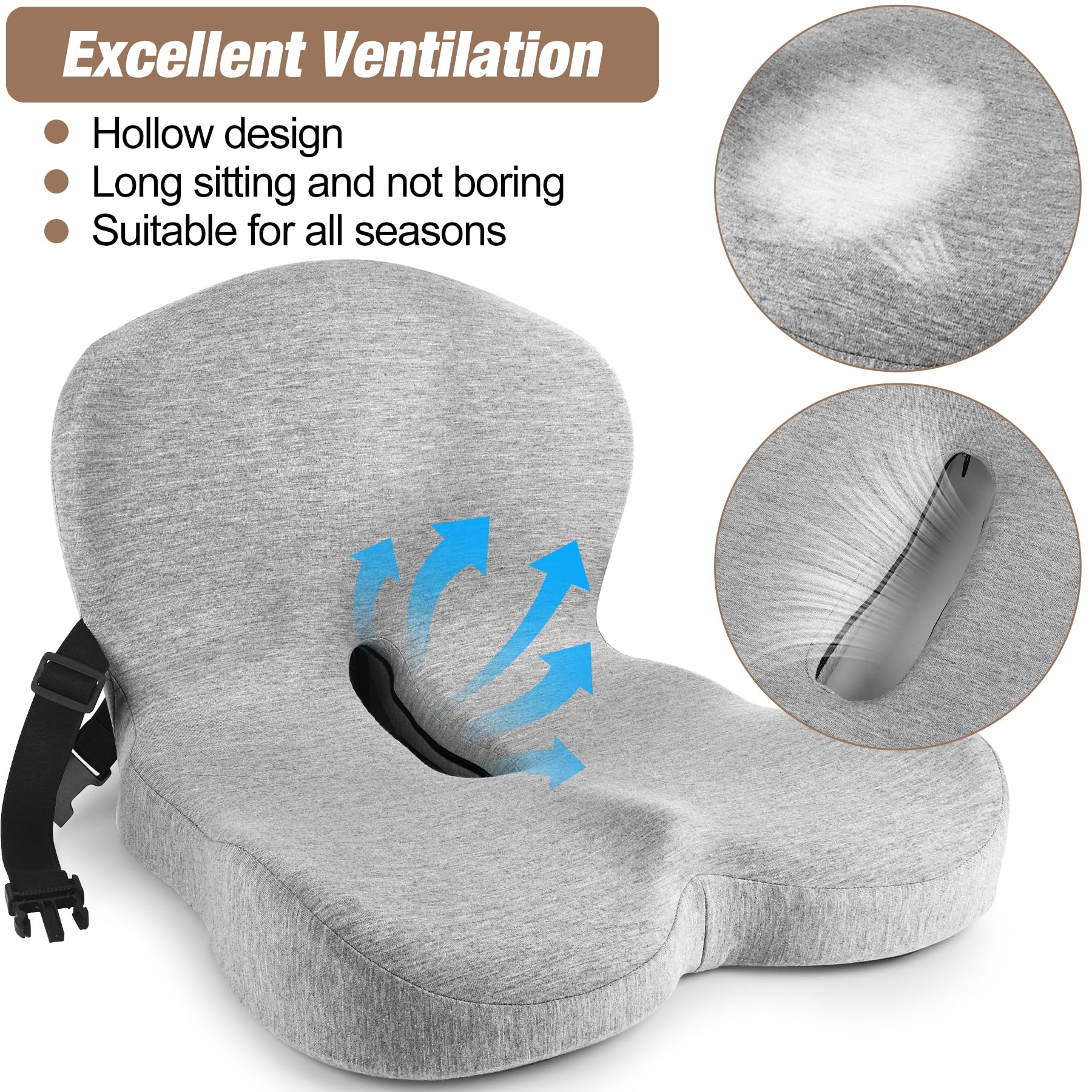 MYFAMIREA Truck Seat Cushion, Memory Foam Trucker Seat Cushion for Truck Driver Long Sitting with Adjustable Strap, Back Support and Pain Relief for Trucker Driving Car Office Chair and Pain Dormly
