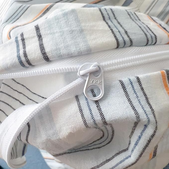 VM VOUGEMARKET Blue Striped Duvet Cover Set Queen 100% Washed Cotton Bedding Set 3 Piece Colorful Pinstripes Comforter/Quilt Cover with Zipper Closure Corner Ties,Modern Cozy