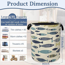 Cute Fish Laundry Basket,Foldable Oxford Cloth Boho Laundry Hamper with Handles, 20.8