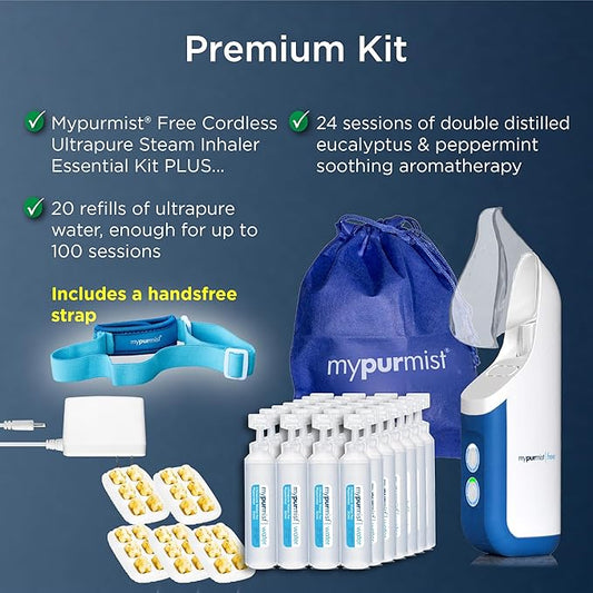 Mypurmist Free Premium Kit – Cordless Steam Inhaler with Water Refills, ScentPad, and Handsfree Strap – Personal Steamer Vaporizer Humidifier for Sinus Relief, Nasal Congestion, Cold