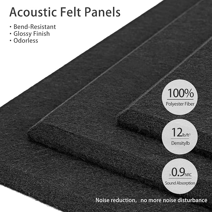 12 Pack Cork Boards for Walls, 48" x 24" Large Felt Wall Tiles, Black Bulletin Board Paper with Safe Removable Adhesive Tabs, Pin Corkboard for Office Home Decor