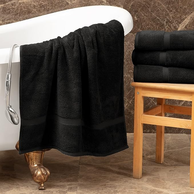 Towel Bazaar Premium Cotton Super Soft and Absorbent Turkish Towels (8-Piece Towel Set, Black)