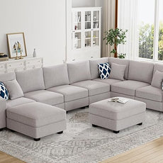 Legend Vansen Modular Sectional Sofa U Shaped Couch with Ottoman Modern Reversible Corner Sectional Couch for Living Room (Light Grey, U Shaped Sofa-5)