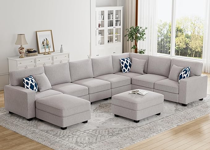 Legend Vansen Modular Sectional Sofa U Shaped Couch with Ottoman Modern Reversible Corner Sectional Couch for Living Room (Light Grey, U Shaped Sofa-5)