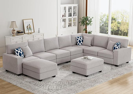 Legend Vansen Modular Sectional Sofa U Shaped Couch with Ottoman Modern Reversible Corner Sectional Couch for Living Room (Light Grey, U Shaped Sofa-5)