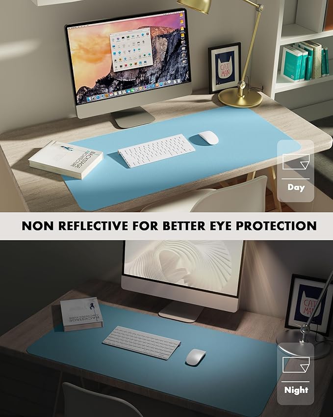 YSAGi Double-Sided Desk Pad, 35.4"x17" Leather Desk Mat, Eco Cork Desk Pad Protector,Large Mouse Pad,Waterproof Desk Blotter for Office/Home (Baby Blue/Cork)