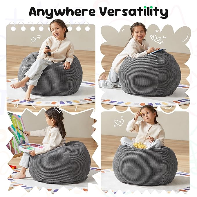 Hobestluk 2.5FT Bean Bag Chair Beanbags Small Bean Bag Chair with Filler Included Teardrop Bean Bag with Removable Cover for Bedroom Living Room (Small, Grey)