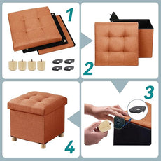 BRIAN & DANY Ottoman with Storage, Small Storage Ottoman for Dorm, Linen Folding Ottoman Foot Stool with Legs for Living Room and Bedroom, 15