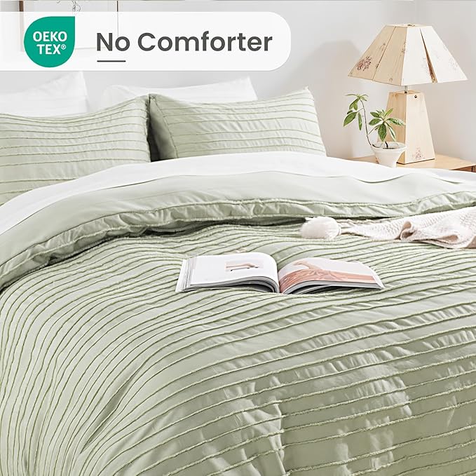 NEXHOME PRO California King Duvet Cover, Blue 3 Pieces Boho Tufted Duvet Cover Set, Soft and Lightweight Microfiber Comforter Cover Set (Sage Green,104 x 98)-No Comforter