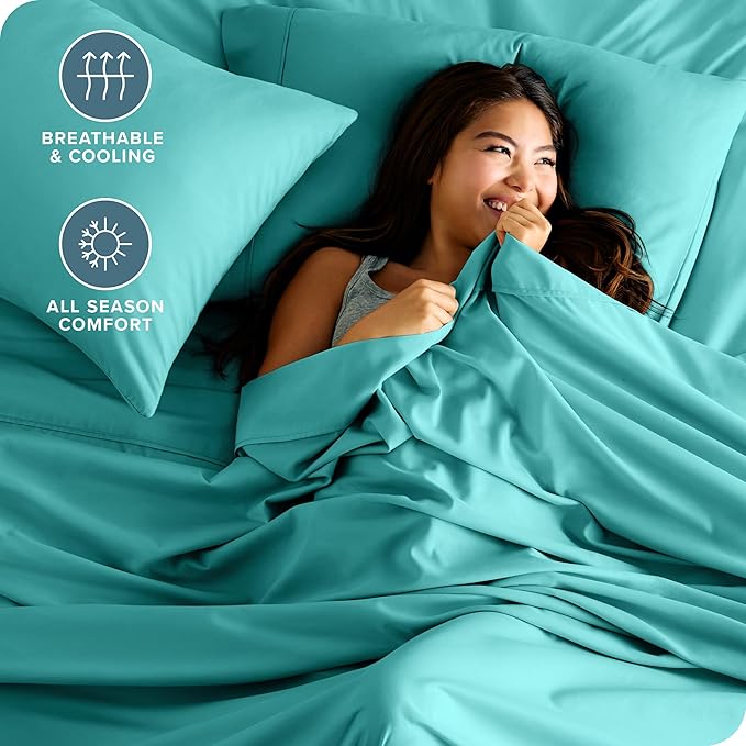 Bare Home Hotel Luxury King Sheet Set, Extra Soft - 6 Piece Set - Deep Pockets - Easy Fit - Cooling & Breathable - Wrinkle, Fade, Stain Resistant - Includes 4 Pillowcases (King, Turquoise)