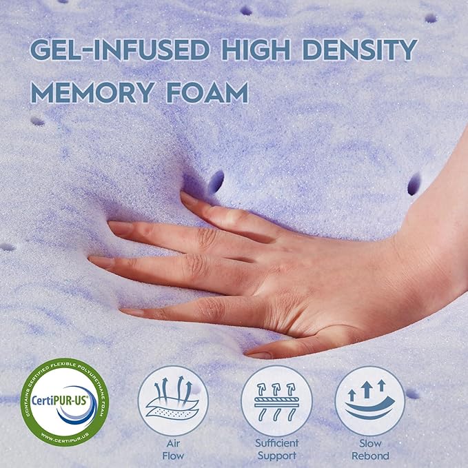 ELEMUSE 2 Inch Gel Memory Foam Mattress Topper Twin- Cooling Ice Silk Removable & Washable Cover, Mattress Topepr for Back Pain Relief, Adjustable Strap & Non-Slip, CertiPUR-US Certified
