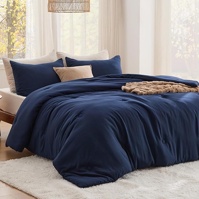 Bedsure Twin Comforter Set Navy, Soft Prewashed Twin Size Bedding, Quilted Comforter with Circle Design, Down Alternative Comforter for All Seasons, 2 Pieces Bed Set with 1 Pillow Sham